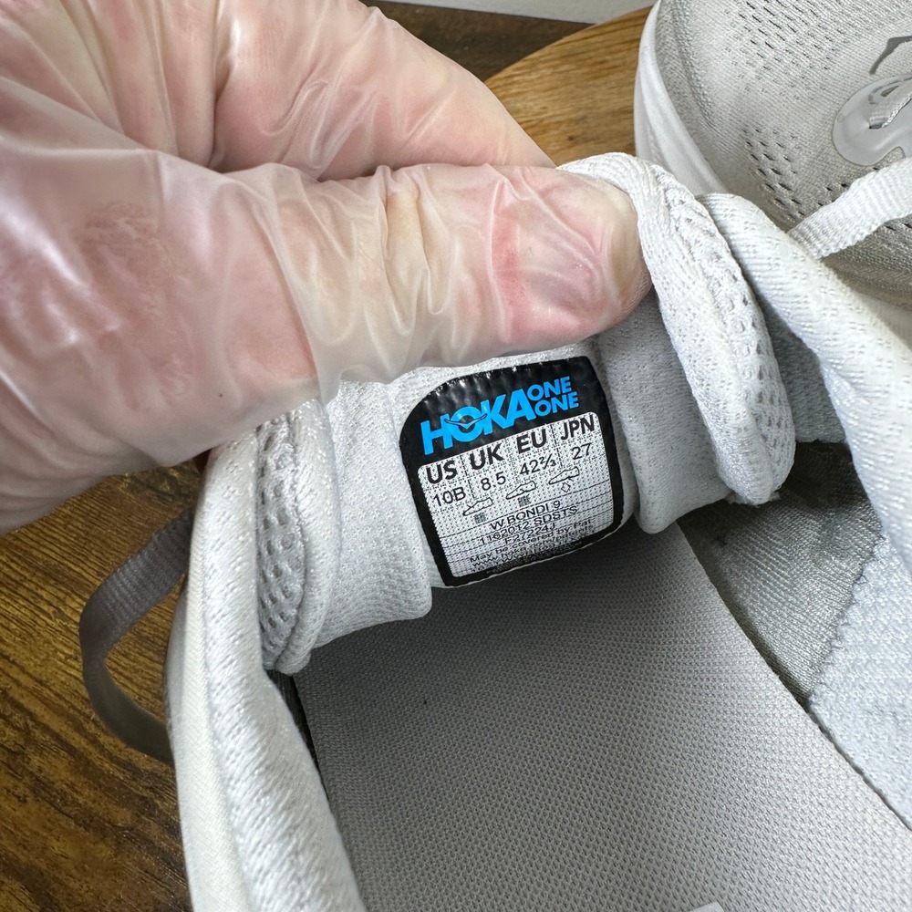Hoka One One Bondi 9 Silver White Running Shoes 1127952-SDSTS Womens 10B - Picture 7 of 8